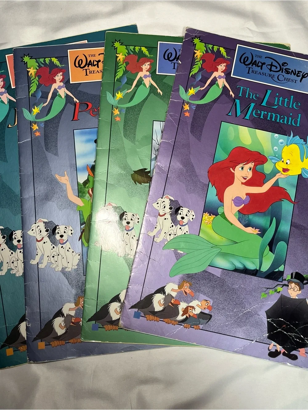 Vintage 1991 Disney Treasure Chest Jumbo Book Lot 4 Bambi Peter Mermaid Jungle